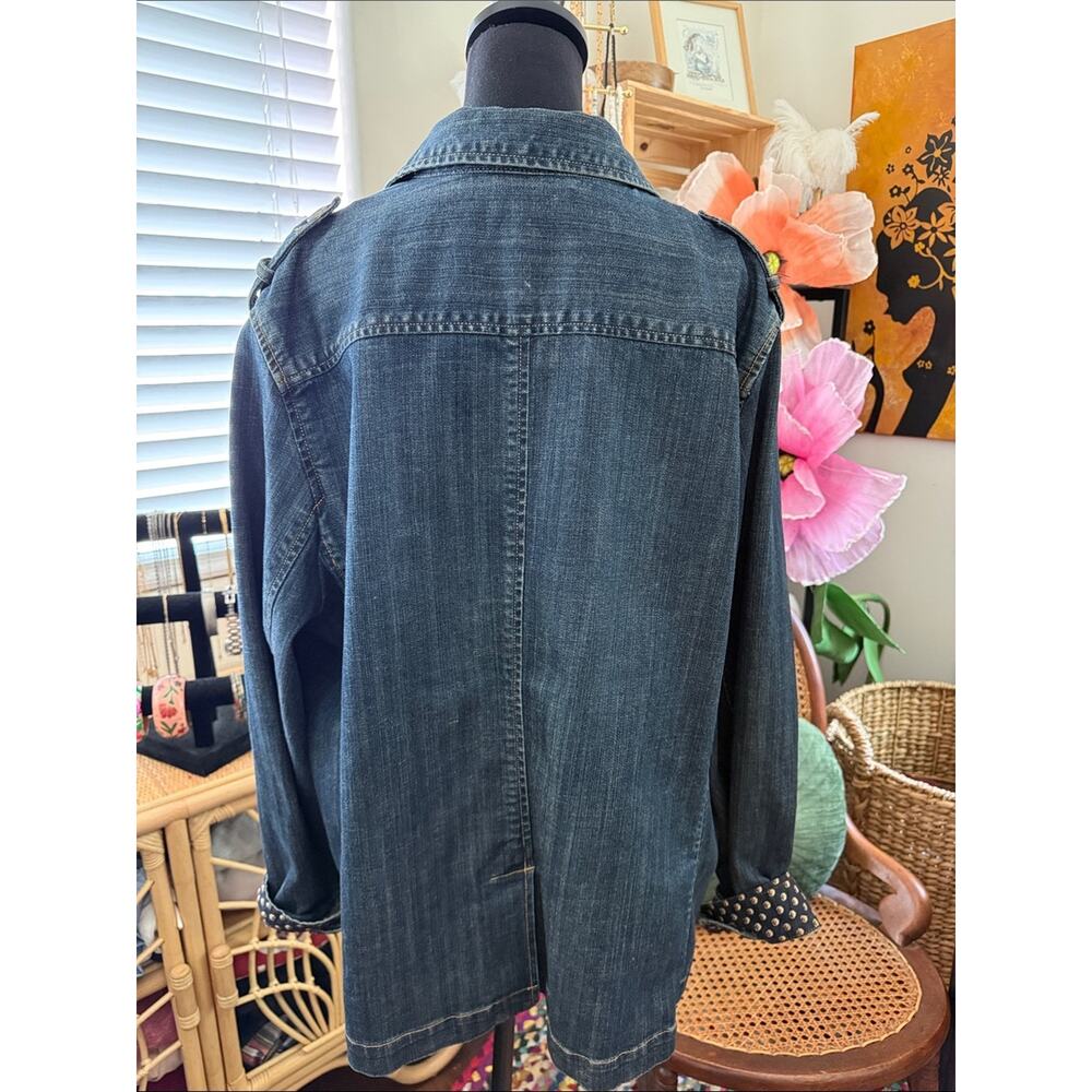 Land’s End Blue Wash Printed Lining Preppy Montauk Denim Barn Chore Jacket - Picture 2 of 5